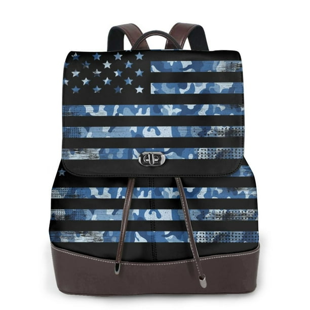 Balery Navy Camouflage American Flag Mochila de Cuero para Mujeres, Gran Capacidad, Bolsa de Viaje Multifuncional, Mochila de Cuero y Bolsa de Hombro para Mujeres