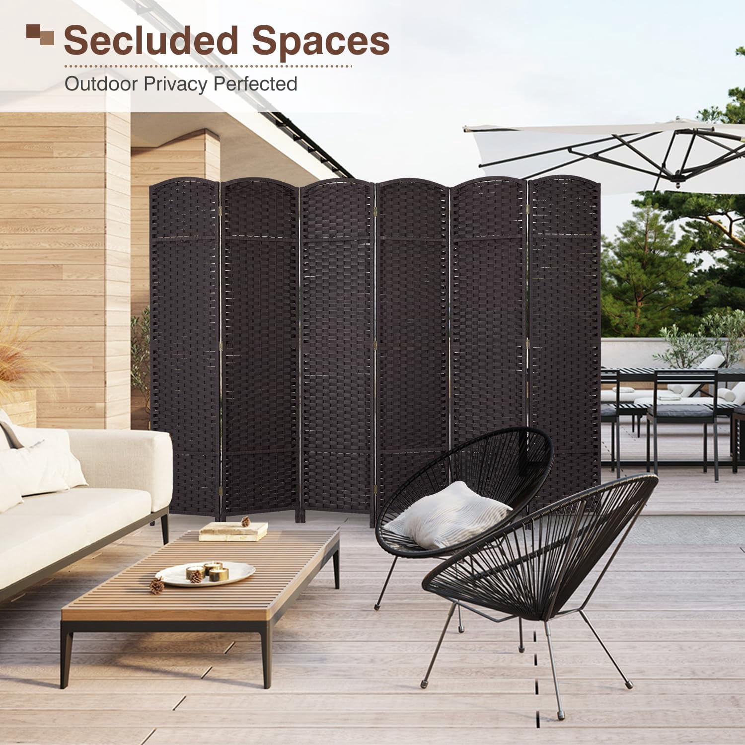 Dkelincs 6 Panel Room Dividers 5.6 FT Tall Portable Privacy Screen Folding Wood Partition Wall Divider for Room Separation, Brown