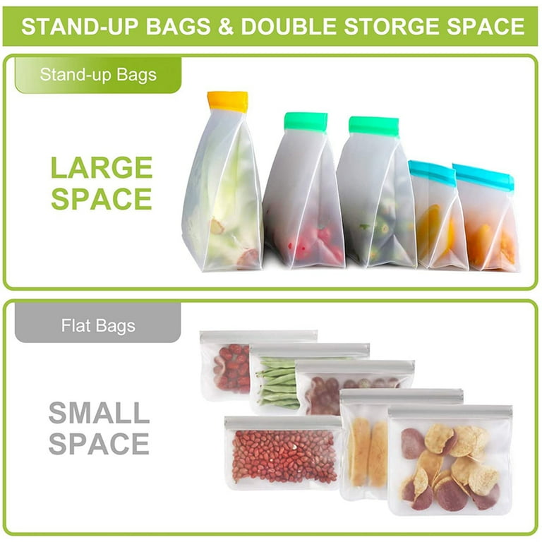 15Pcs Reusable Silicone Food Bag Ziplock Food Storage Bag Refrigerator  Fresh Bags 