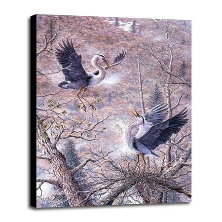 Nesting Time - Great Blue Herons-JEFTIF36831 Print 32"x23.25" by Jeff Tift in a Canvas Stretched in Maple Frame