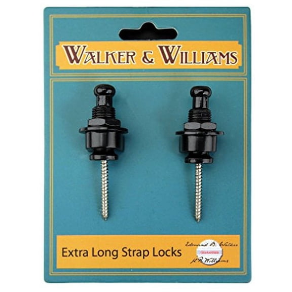 Walker & Williams Extra Long Deep Barrel Black Strap Locks for Thick Guitar Straps