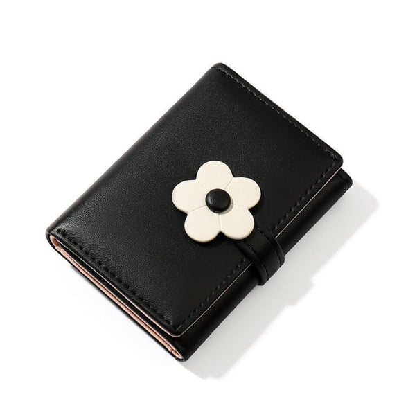 Girls Cute Small Wallet Women's Three Fold Wallet Cash Bag Flower PU Leather Printed Card Coin Wallet With ID Card Window