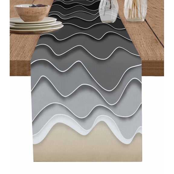 ERUNPONLY Black Ocean Waves Table Runner - 120 Inch Long Coastal Abstract Spray Gradient Art Cotton and Linen Blended Dress Scarves Farmhouse Table Runner for Kitchen Dining, Coffee Table, 13"x120"