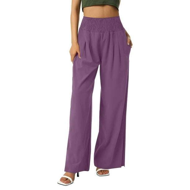 lcziwo Womens Casual Wide Leg Palazzo Pants 2024 Solid Color Comfy