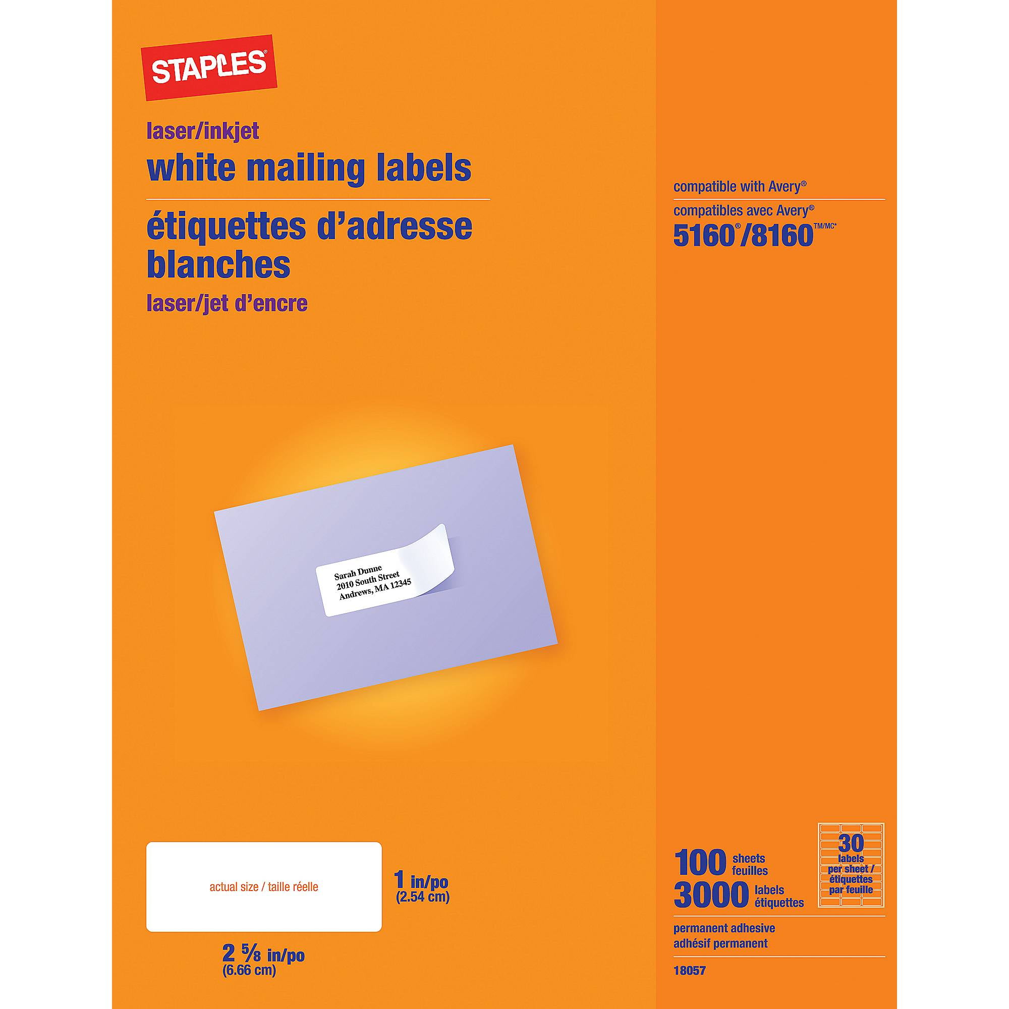 Staples White Inkjet Laser Address Labels 1 X 2 5 8 3 000 Box Walmart Walmart