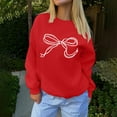 thumbnail image 5 of Sweaters For Women Bow Graphic Oversized Pullover Crewneck Sweatshirts Fall Fashion Tops Polyester Red Size S-2Xl Oversized Sweaters For Women, 5 of 5
