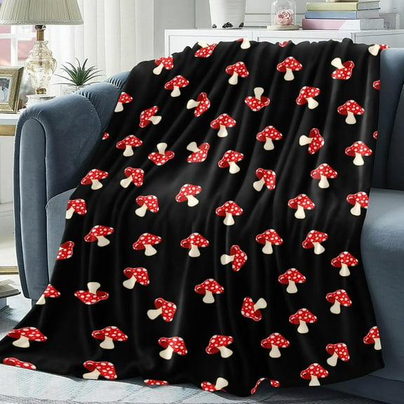 Mushroom Blanket, Birthday Gifts for Women Kids, Red Mushroom Christmas Decorations, Soft Flannel Fleece Throw Blanket for Sofa Couch Bed, Cottagecore Room Decor 60''''x50''''