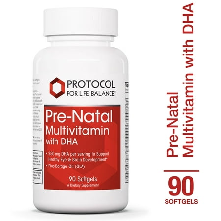 Protocol For Life Balance - Pre-Natal Multivitamin with DHA - Prenatal that Supports Healthy Eye, Brain Development & More with Folic Acid (Folate), Borage Oil, Biotin, & More - 90