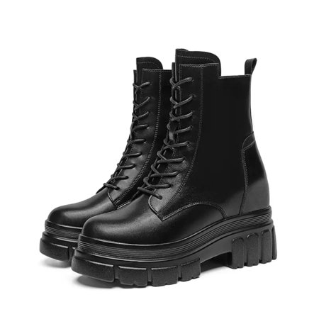 

SHENZHHONGFUKJ Fashionable Women‘s Block Heeled Lace Up Combat Boots with Platform Stylish Zipper Women‘s Boots Trendy Women‘s Footwear