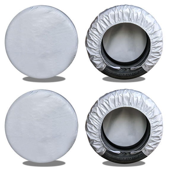 Tire Covers 4 Pack, Travel Trailer Camper Truck SUV Motorhome Waterproof Wheel Cover, Sun Rain Snow Protector, Fit 24-26 Inch Tire Diameter/Silver