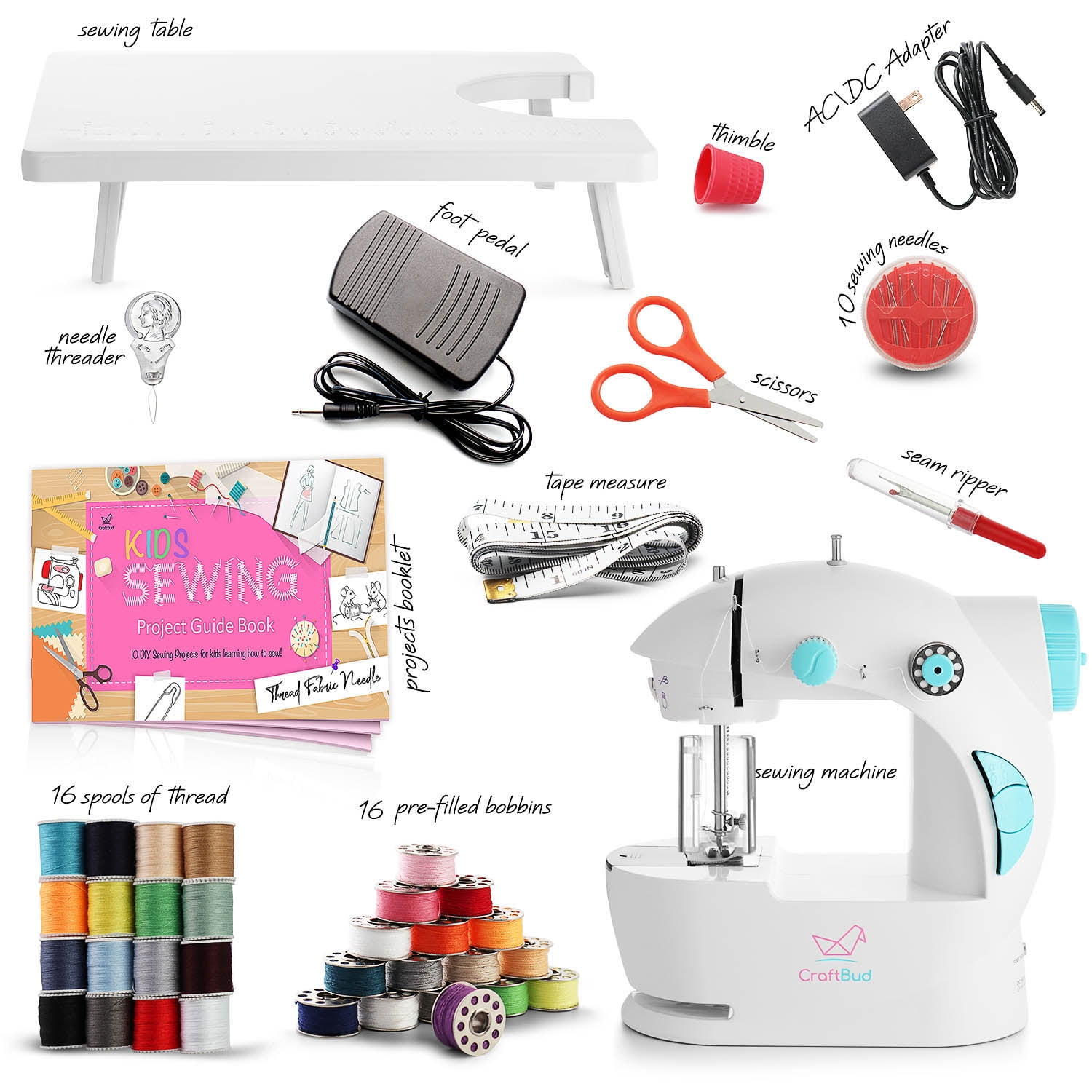 Virtu 48 PC Mini Portable Sewing Machine for Beginner, Kids Sewing Machine and Adults with Craft Supplies, Baby Blue