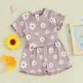 thumbnail image 2 of Okbabeha Toddler Girl Summer Outfit Baby Daisy Crew Neck Short Sleeve T Shirts Tops and Shorts Set Cute 2Pcs Clothes, 2 of 7