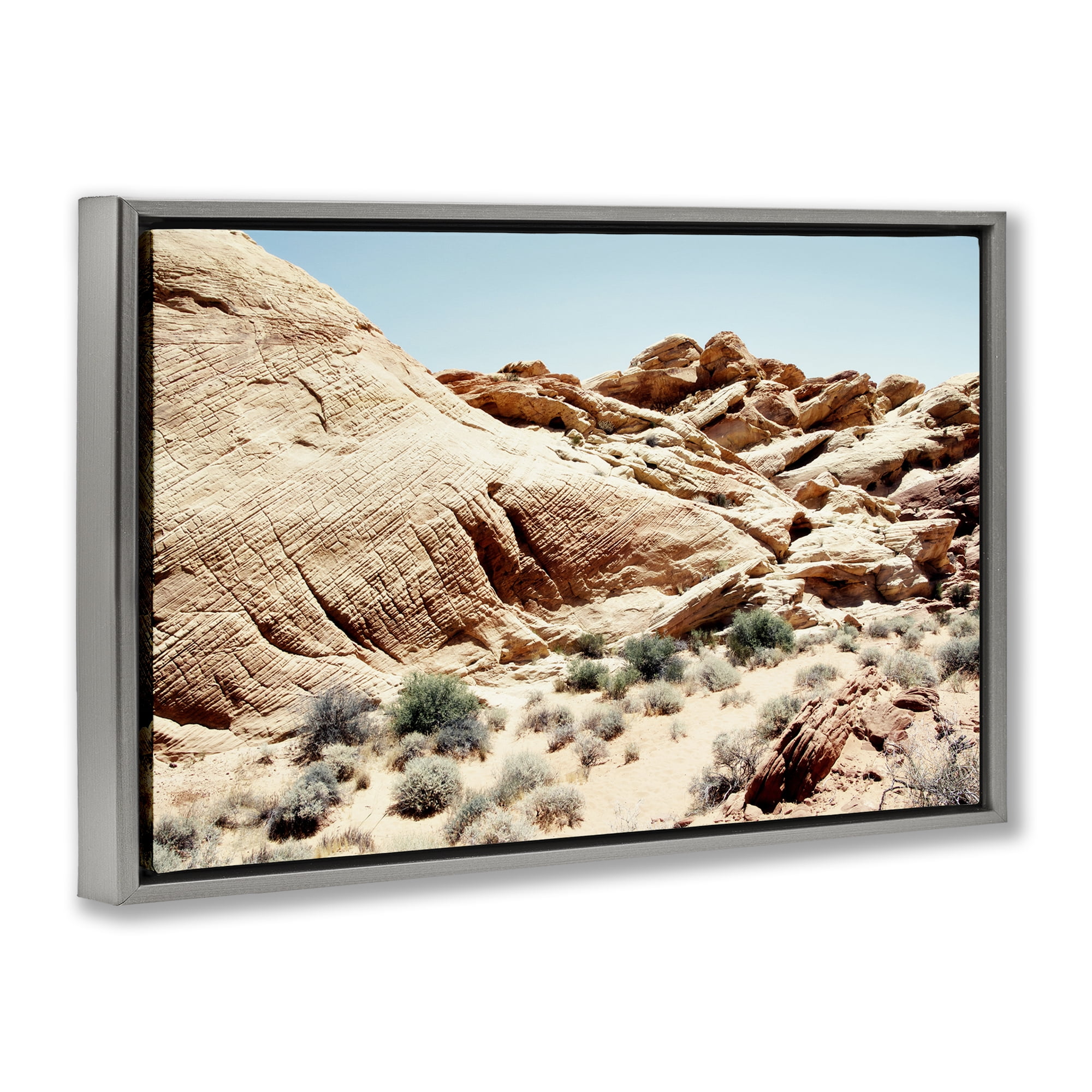 Stupell Industries Arid Desert Scenery Landscape & Nature Photography Gray Floater Framed Canvas Art Print Wall Art, 25 x 17