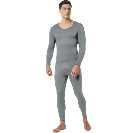 Fshiont Thermal Underwear for Men Long Johns Fleece Lined Hunting Gear Bottom Top Set Base Layer for Cold Weather Gift Gray 3XL