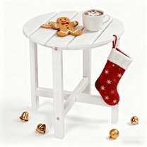 Ktaxon 18" HDPE Outdoor Side Table, Round Adirondack Outdoor End Side Table, Weather Resistant End Table for Living Room, Bedroom, White