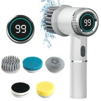 Electric Spin Scrubber, Strong power Rechargeable Cordless Shower Scrubber with 5 Replaceable Brush Heads, 3H Power 3 Speed, for Cleaning Bathroom Tub Tile Floor Sink Car(Elegant White)