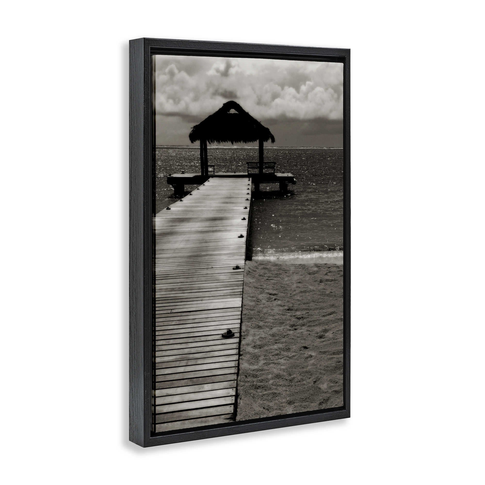 Stupell Industries Covered Jetty Dock Landscape Photography Black Floater Framed Canvas Art Print Wall Art, 21 x 31