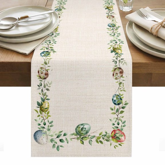 Green Eggs Easter Table Runner - 70 Inch Long, Kitchen Dining Table Runner Dresser Scarves, Leaves Elegant Pastoral Rustic Farmhouse Decor for Coffee Tables Wedding Party Banquet