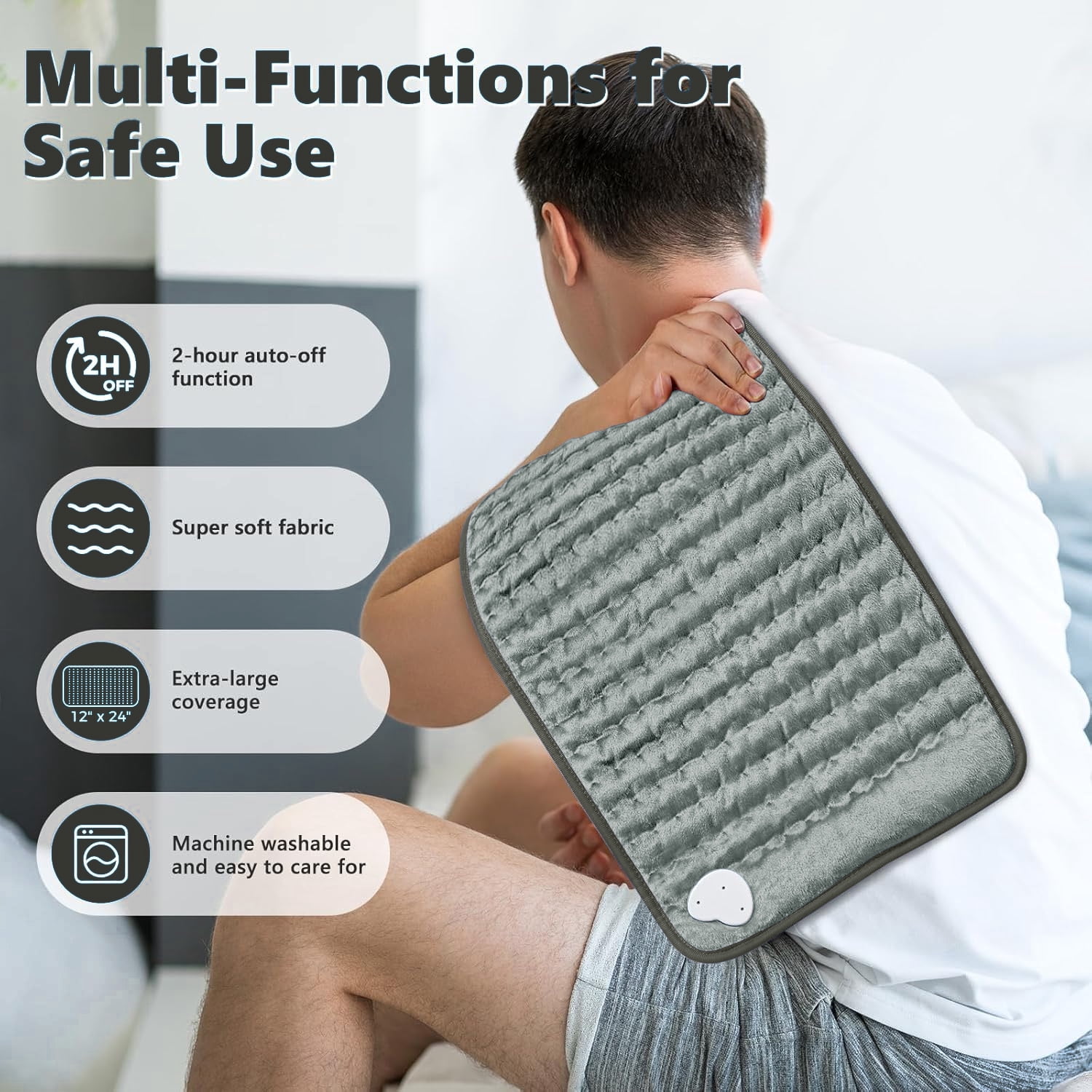 Heating Pad for Back,Neck,Abdomen,Shoulder,Knee,Arms,Legs,Dry/Moist Heat & Auto Shut off, Birthday Gifts for Men and Women,12" x 24",Dark Gray,1 Pack