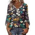 thumbnail image 5 of Delconic Women’s Casual Floral Print V Neck Three Quarter Sleeve Loose Fit Blouse Top for Everyday Wear and Comfortable Style Multicolor XL, 5 of 7