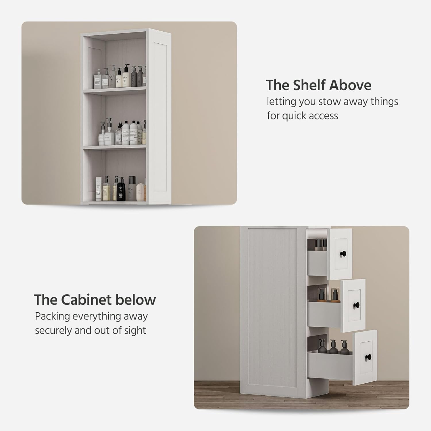 LAUSAINT HOME Tall Narrow Bathroom Storage Cabinet with Anti-Tip Kit, 3-Drawer Storage Organizer with 2 Adjustable Shelves for Laundry Room, Small Space (White)