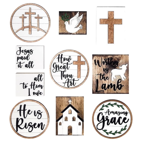 Inspirational Christian Wall Art Set Rustic Wooden Religious Decor Faith-Based Motivational Signs for Home & Office