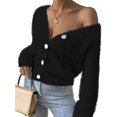 thumbnail image 3 of WIFORNT Women Cropped Cardigans Winter Furry Long Sleeve V Neck Button Down Open Front Loose Fit Sweater, 3 of 8