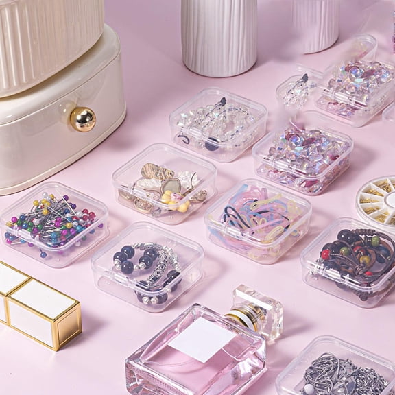 CHENjy Bead Organizer Small Plastic Storage Containers with Hinged Lid Clear Rectangular Craft Supply Case for Jewelry Diamond Art Storage Blue