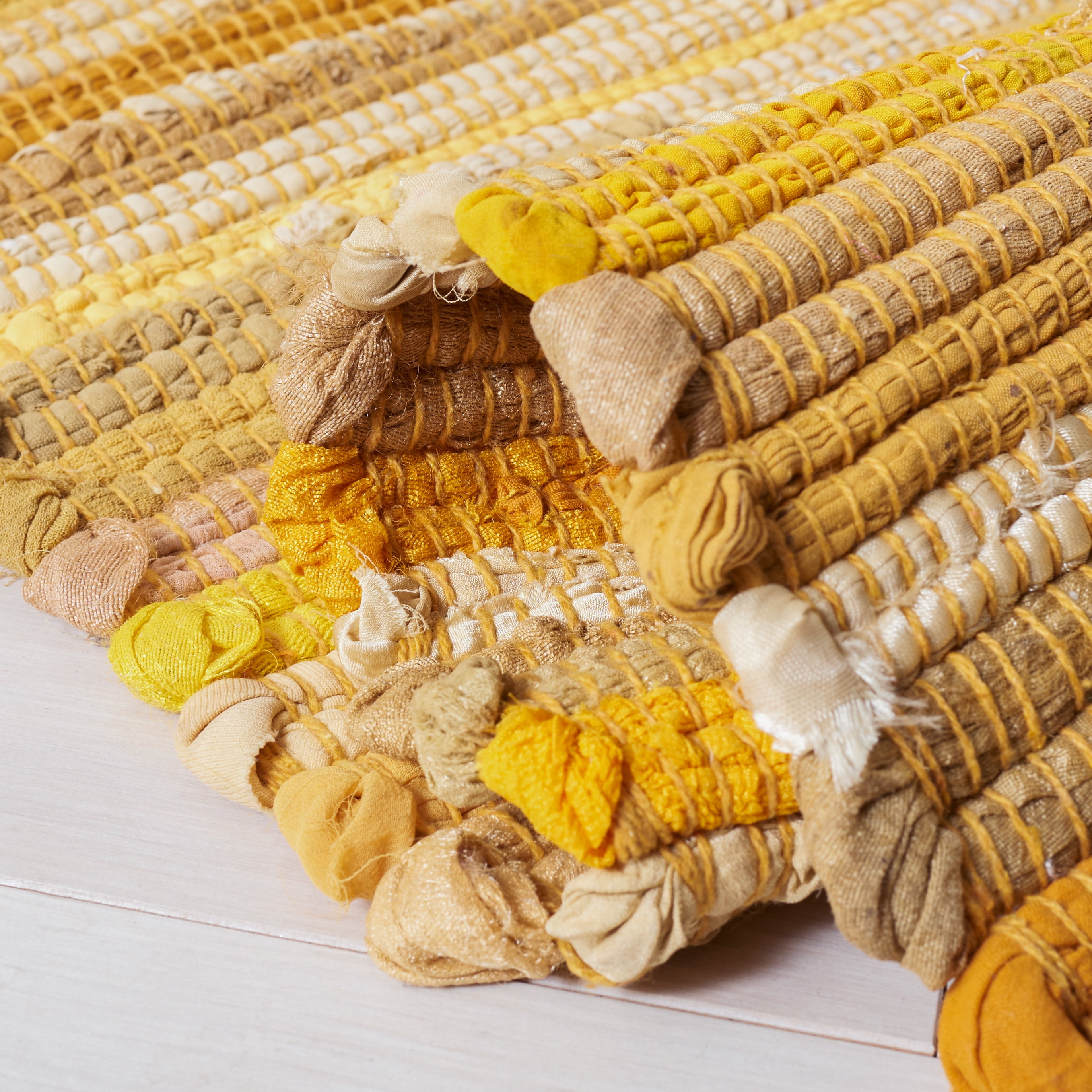 SAFAVIEH Rag Fergal Striped Cotton Area Rug, Yellow/Multi, 8' x 10'
