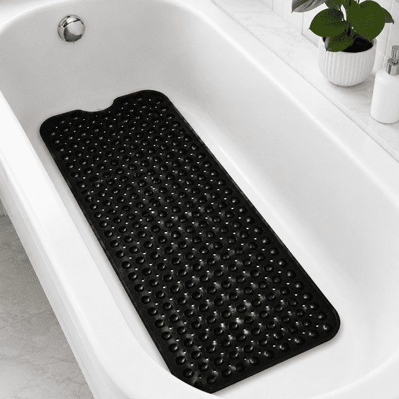 Extra Long Bath Mat 40 x 16 Inch, Non Slip Shower Mat with Suction Cups, Anti-Slip Bathroom Tub Mat for Smooth Shower Floors, Black