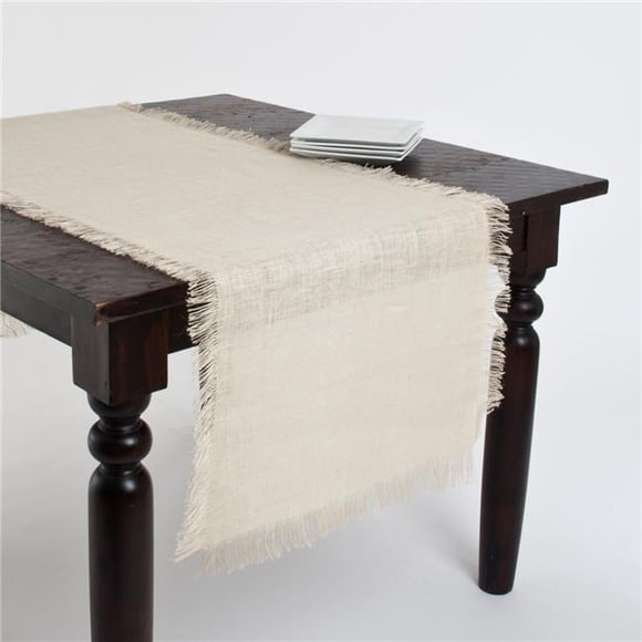 SARO JU209.I2070B 20 x 70 in. Mari Sati Rectangle Fringed Jute Table Runner - Ivory
