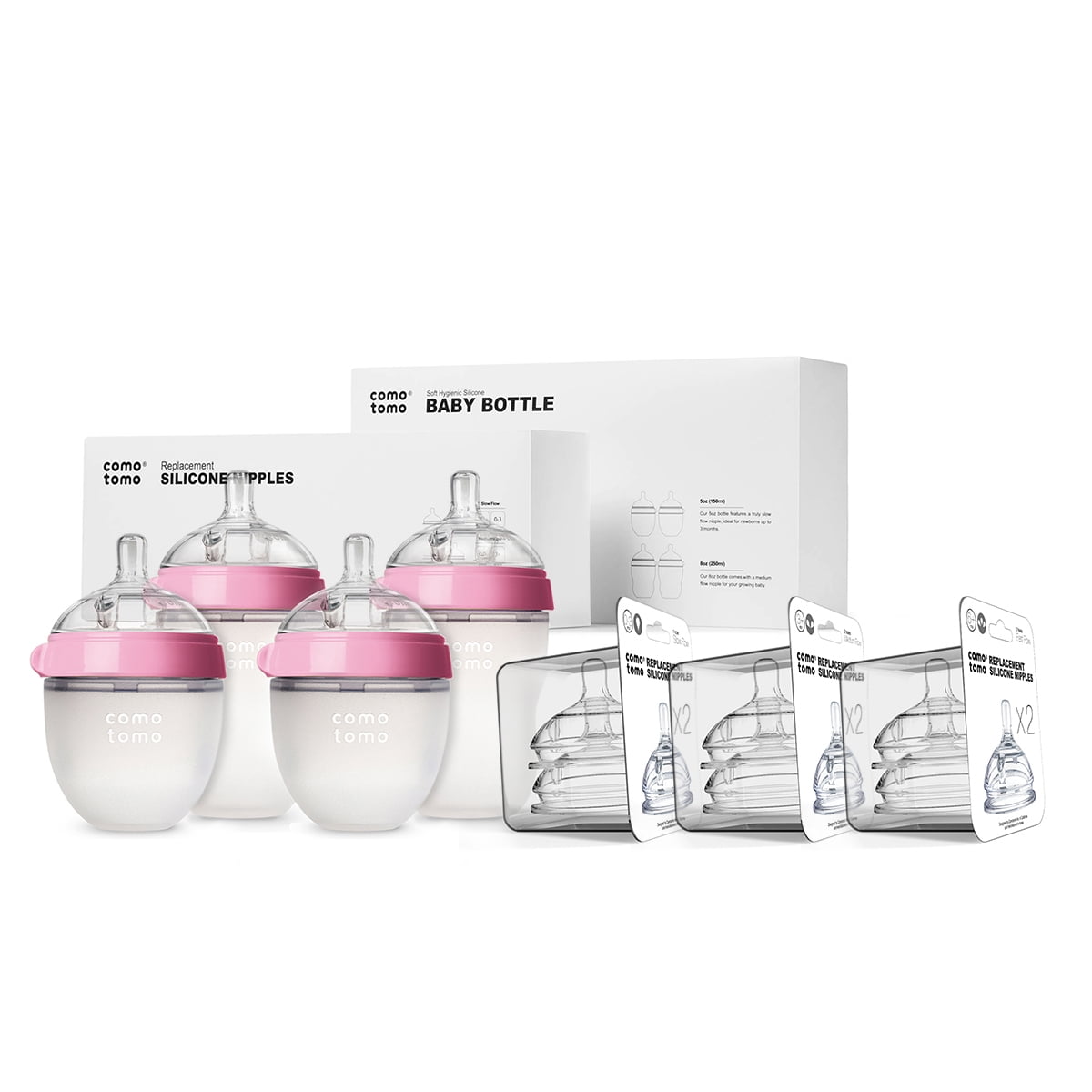 Comotomo Baby Bottle Bundle, Pink