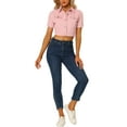 thumbnail image 2 of INSPIRE CHIC Women's Cropped Denim Jacket Short Sleeve Button Front Jean Jacket M Pink, 2 of 6