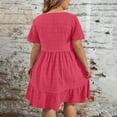 thumbnail image 5 of gljltg Summer Dresses for Women Round Neck Short Sleeve Plus Size Dress High Waist Solid Color Ruffled Short Dress Oversized Party Elegant Office Work Dresses, 5 of 8