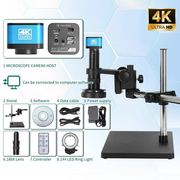 Hayear 14MP HDMI USB Digital Microscope Camera Set Industrial Video Universal Bracket Stand 180X C-Mount Lens  for PCB Repair