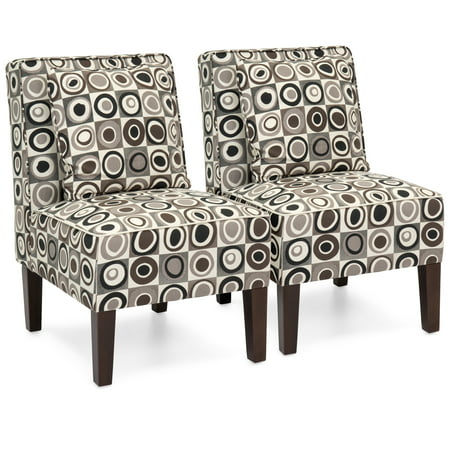 Best Choice Products Upholstered Armless Living Room Accent Chairs with Pillows, Set of 2, Geometric Circle (Best Furniture Arrangement For Small Living Room)