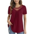 thumbnail image 1 of Tops de mujer Blusas con adornos de encaje de ganchillo Blusas de túnica plisadas elegantes de verano Camisetas de manga corta Pompotops hkajfhjk464235, 1 of 7