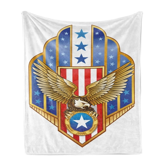 Eagle Soft Flannel Fleece Throw Blanket, Heraldic Illustration Freedom Gold Yellow Winged Eagle with Flag States, Cozy Plush for Indoor and Outdoor Use, 70" x 90", Multicolor, by Ambesonne