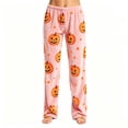 thumbnail image 2 of Womens Halloween Funny Pumpkin Graphic Pajama Bottoms Wide Leg Sleep Pants | Halloween Pjs Bottoms, Loose Fit, Elastic Waist, Lightweight, Vacation, Cute, Casual Pants Pink L, 2 of 5