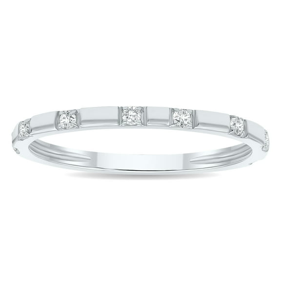 SZUL Women's 1/10 Carat TW Thin Diamond Wedding or Fashion Band in 10K White Gold (J-K-L Color, I2-I3 Clarity)