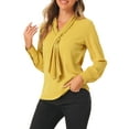 thumbnail image 4 of INSPIRE CHIC Women's Long Sleeve Blouses Chiffon Pleated Tie Neck Office Top Shirt XS Yellows, 4 of 6