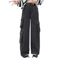 thumbnail image 2 of Qunyiney Cargo Pants for Boys Baggy Gray Faux Denim Pants Relaxed Fit with Pockets Wide Leg Pants Size120, 2 of 9