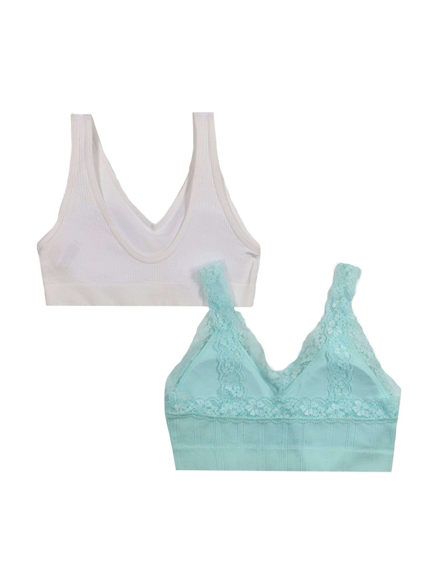 Wonder Nation Girls Ribbed V-Neck Bra, 2-Pack, Sizes (XS-XL)