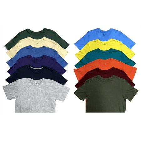 SOCKS'NBULK Mens Cotton Crew Neck Short Sleeve T-Shirts Mix Colors Bulk Pack Value Deal - 12 Pack Mix - Large