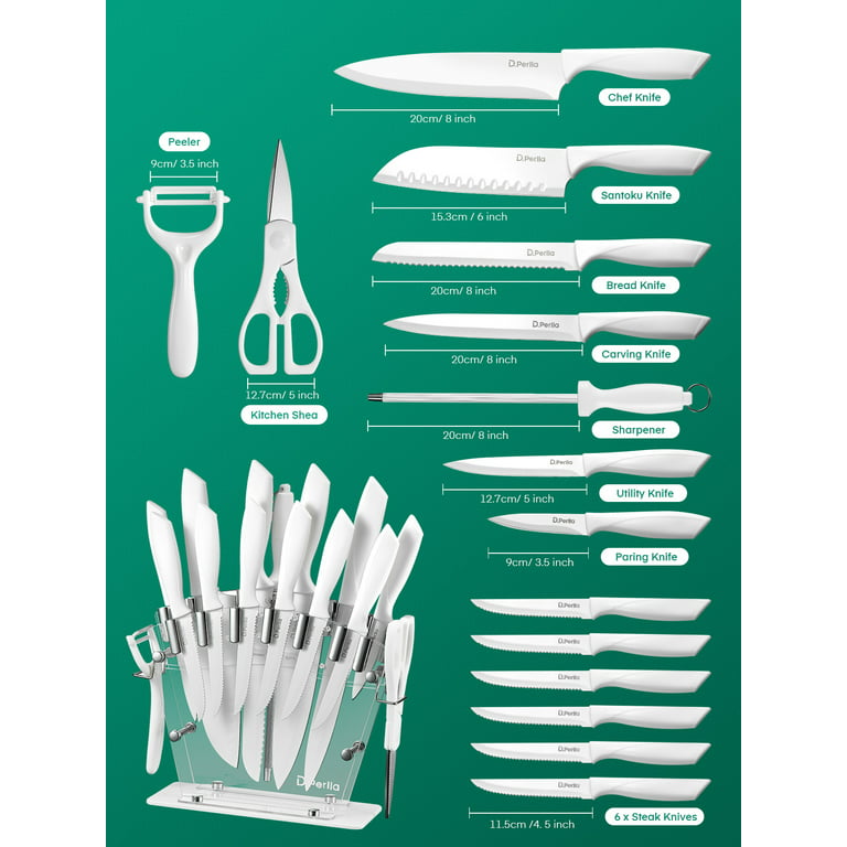D.Perlla Knife Set 16 Pieces White Kitchen Knife Set with Acrylic