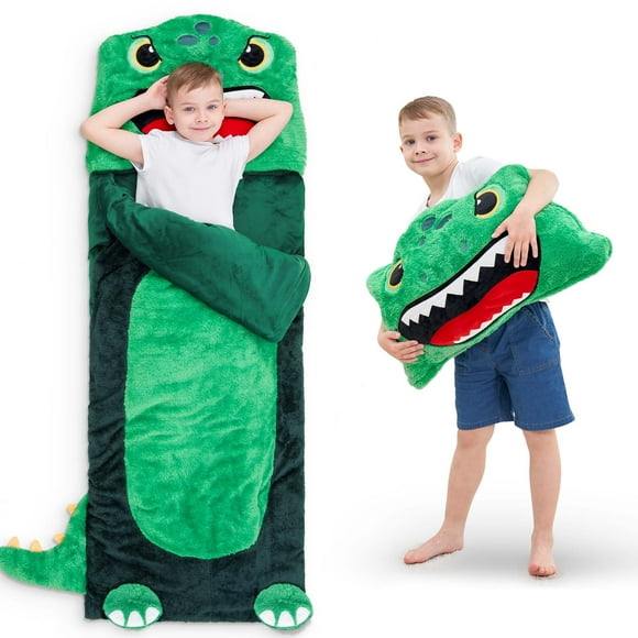 iPlay, iLearn Sac de Couchage Dinosaure pour Enfants, Tapis de Sieste Dinos pour Tout-Petits Garçons, Sac de Sommeil Animal en Peluche, 2 en 1 Garderie Préscolaire Maternelle Cadeau d'Anniversaire T