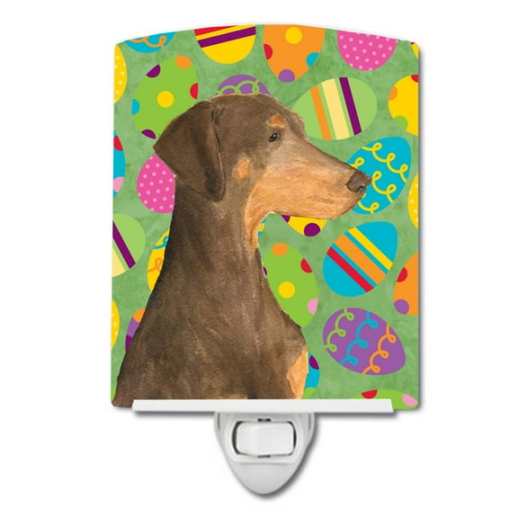 Caroline's Treasures SS4824CNL Doberman Easter Eggtravaganza Ceramic Night Light, 6x4x3", multicolor