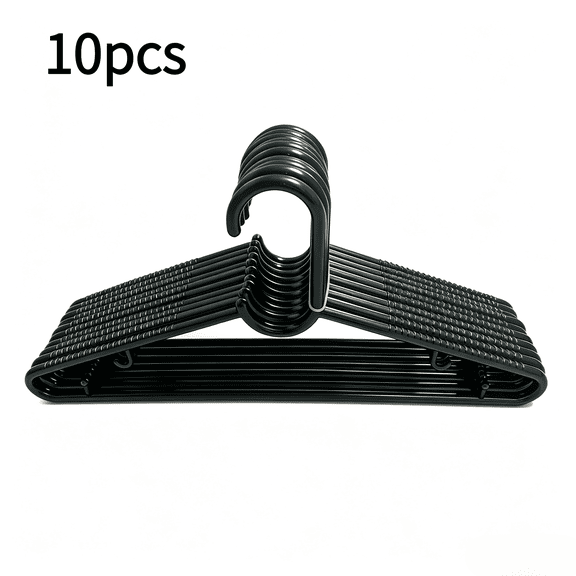 VORINEO Crack-Proof Heavy Duty Plastic Hangers, Non-Slip No Crease, Black, 10 Pack