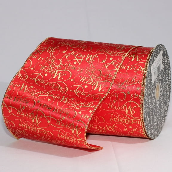 The Ribbon People Red and Gold "Merry Christmas" Wired Craft Ribbon 5" x 20 Yards