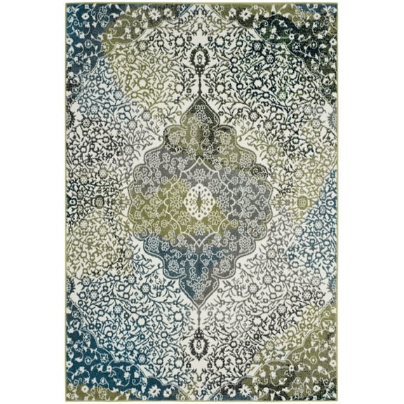 SAFAVIEH Watercolor Edna Abstract Colorful Area Rug, Ivory/Peacock Blue, 4' x 6'